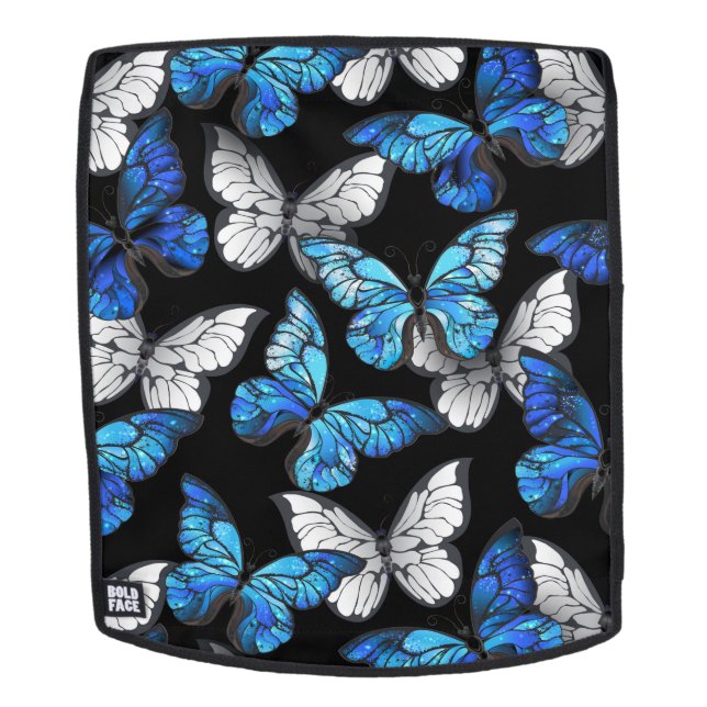 Mochila Patrón oscuro sin costuras con mariposas azules Mo (Cara extraíble)