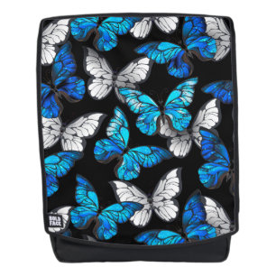 Mochila Patrón oscuro sin foco con mariposas azules morfo