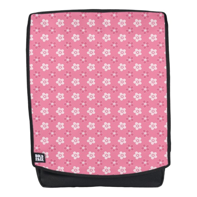 Mochila patrón simple floral sólido rosa retro pequeño flu (Anverso)