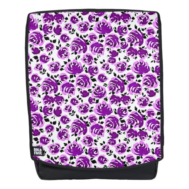 Mochila Patrones de rosas violetas blancas lindas (Anverso)