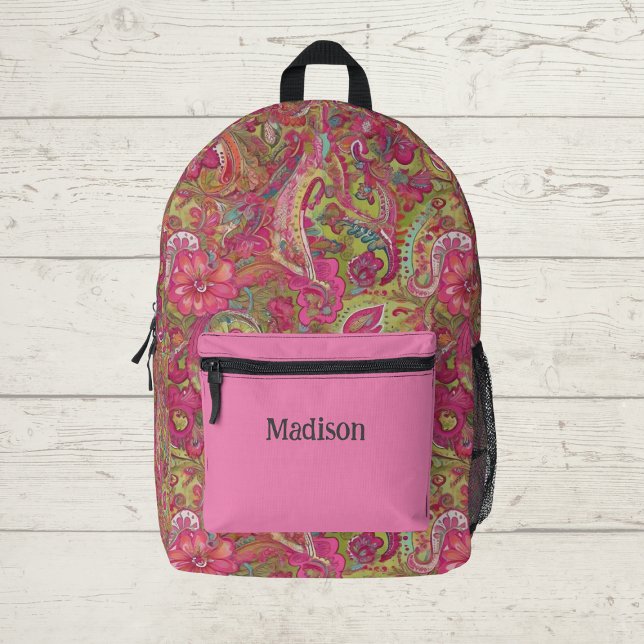 Mochila Patterada de Paisley brillante (Girls pink retro monogram backpack, ideal for school)