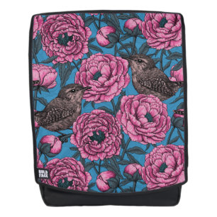 Mochila Peonies y wrens en azul