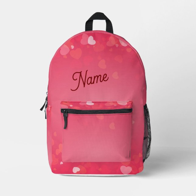 Mochila personalizada de corazones rosados - Nombr (Anverso)