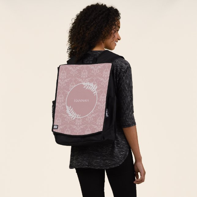 Mochila personalizada de Damask elegante rosa (Puesto)