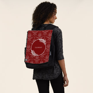 Mochila personalizada de Damask elegante y roja