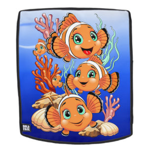 Mochila Pez payaso Dibujo animado lindo Familia Bajo el ag