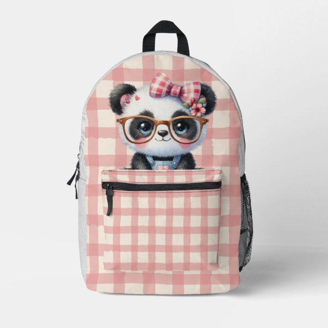 Mochila Pink Plaid Panda (Anverso)