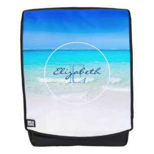 Mochila Playa tropical con un monograma de mar turquesa