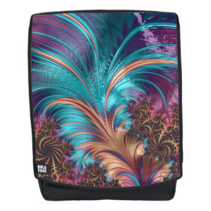 Mochila Plumas Elegantes Abstractas Turquesa y Púrpura
