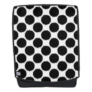 Mochila Puntos gigantes de Ikat, puntos negros en un fondo