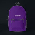 Mochila Purple white Custom Name<br><div class="desc">Personaliza fácilmente esta mochila simple y fresca, agregando tu nombre o texto personalizado. Un diseño fresco y moderno en color morado oscuro y blanco con una fuente sans serif clara, para un aspecto moderno, profesional y atrevido, perfecto como regalo personalizado para estudiantes universitarios, estudiantes de secundaria, niños. La mochila se...</div>