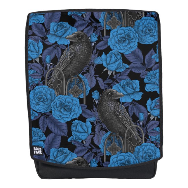 Mochila Ravens y rosas azules (Anverso)