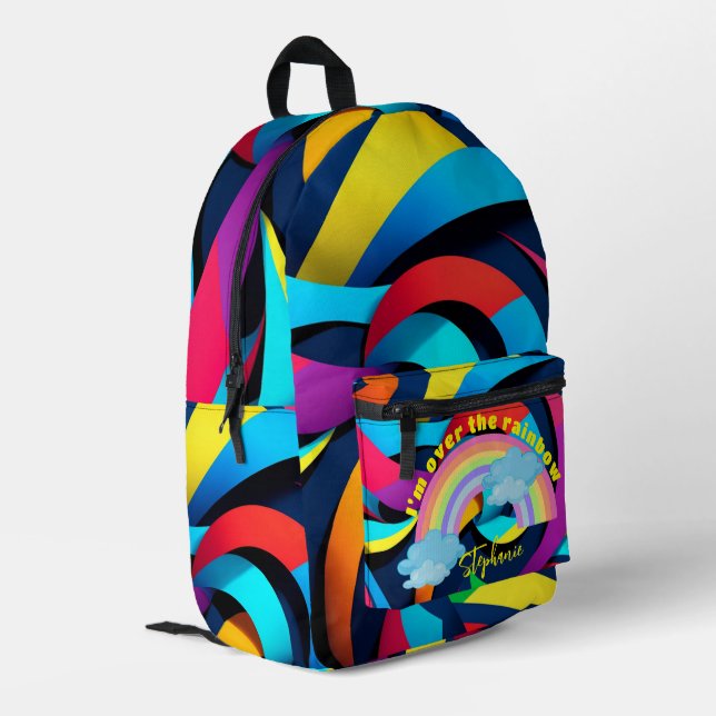 Mochila rayada de color arcoiris personalizada, (Esquina izquierda trasera)