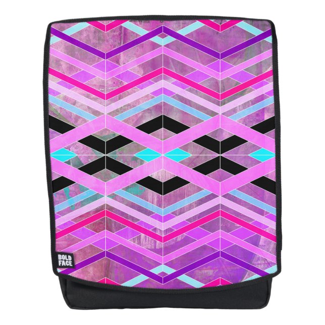 Mochila Rayas de cruce geométrico morado rosa y Aqua (Anverso)