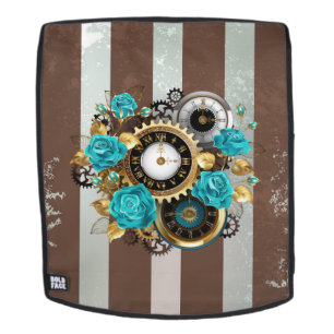 Mochila Reloj de vapor y Rosas turquesa a rayas