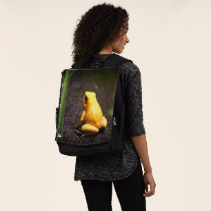 Mochila Retrato de rana amarilla llamativa
