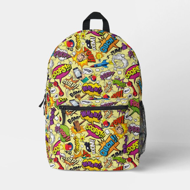 Mochila retro de texto de comic de pop Art (Anverso)