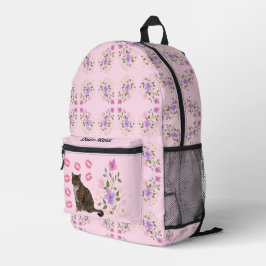 Mochila rosa de gato y flores dulces