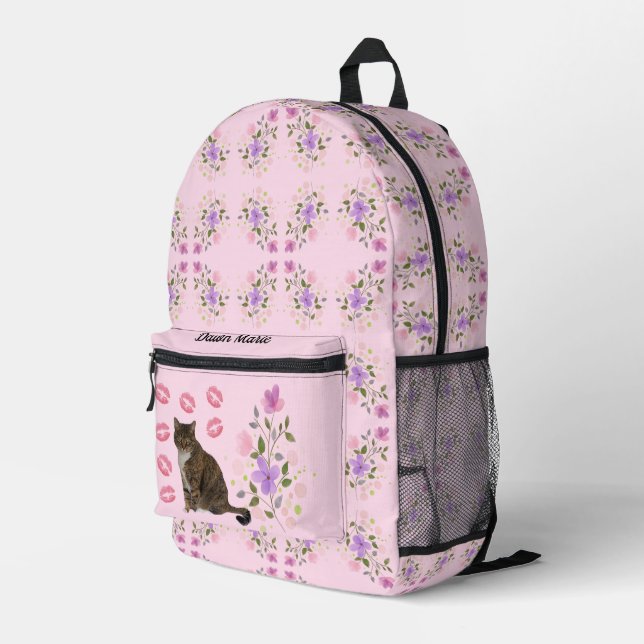 Mochila rosa de gato y flores dulces (Esquina derecha trasera )