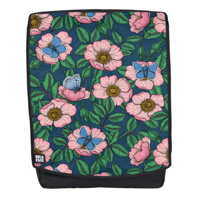 Mochila Rosa de perro y mariposas (Anverso)