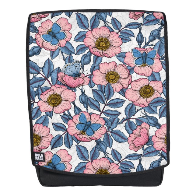 Mochila Rosa de perro y mariposas (Anverso)