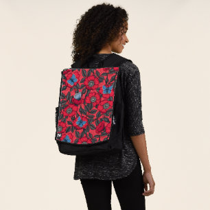 Mochila Rosa de perro y mariposas en rojo y azul