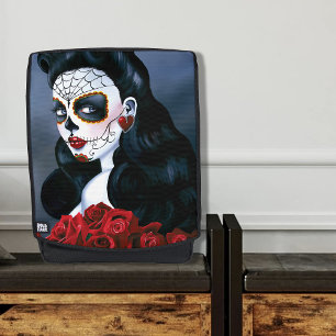 Mochila Rosas Rojas Elegantes Cráneo de Azúcar Gótico Muje