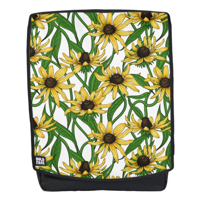 Mochila Rudbekia amarilla sobre blanco (Anverso)