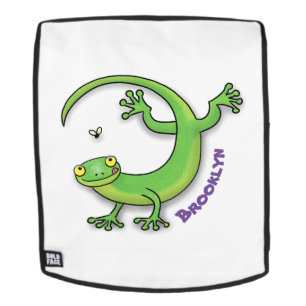 Mochila Saludos felices de gecko verde lindo con personali