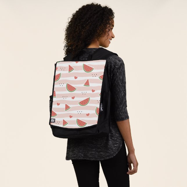 Mochila sandías rojas, corazones, rayas, patrón de verano (Puesto)