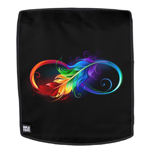 Mochila Símbolo infinito con plumas arcoiris (Cara extraíble)