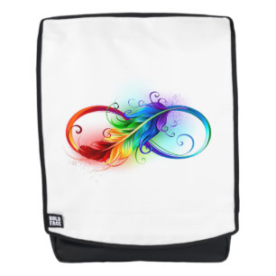 Mochila Símbolo infinito con plumas arcoiris