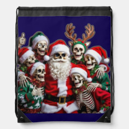 Mochila Skeleton Santa Christmas Group Photo – Festive 3D 