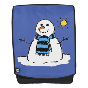 Mochila Snowman divertido en el soleado día del invierno