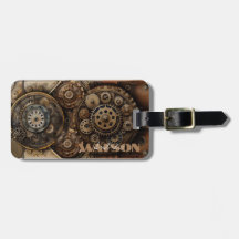 Mochila Steampunk y etiqueta para equipaje