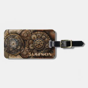 Mochila Steampunk y etiqueta para equipaje
