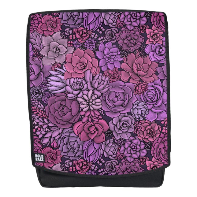 Mochila Suculento jardín de color rosa y violeta (Anverso)