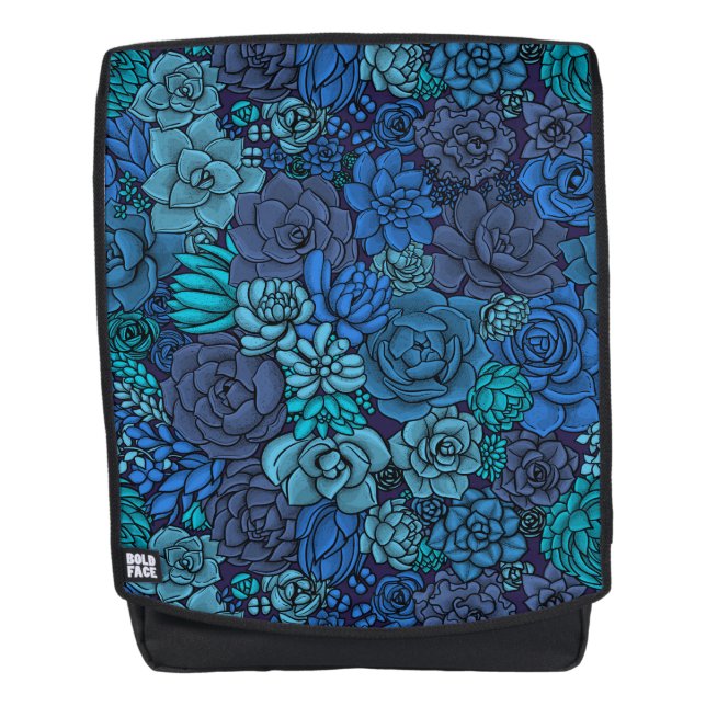 Mochila Suculento jardín en azul (Anverso)