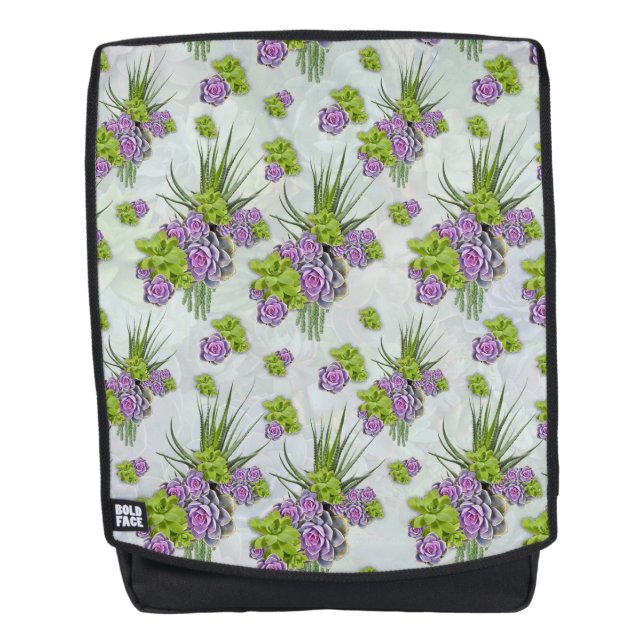 Mochila Suculentos tonos de verde marino y de lavanda (Anverso)