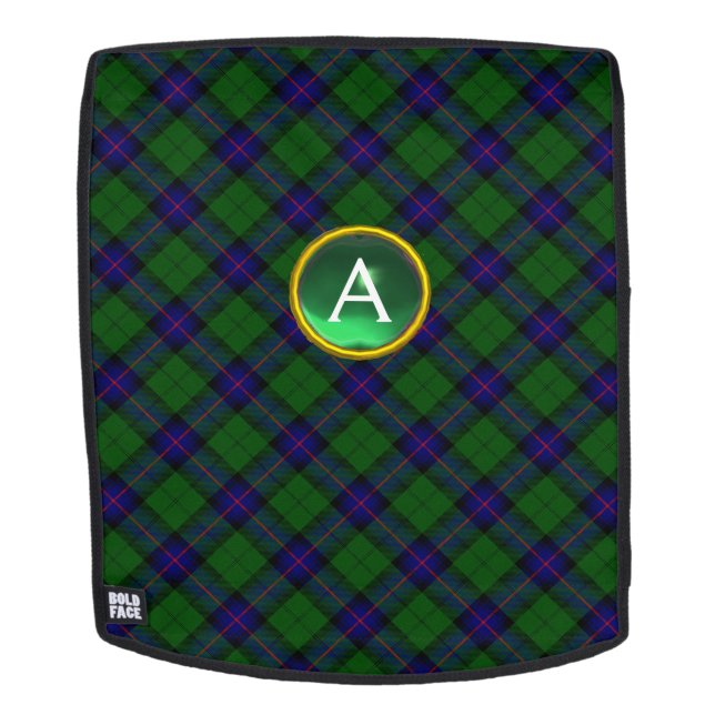 MOCHILA TARTAN AZUL VERDE Y MONOGRAMA DE PIEDRA DE GEM (Cara extraíble)