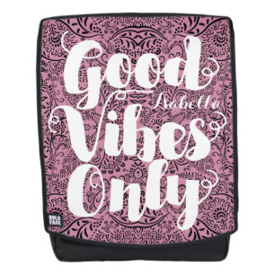 Mochila Tipografía Caligrafía Lila Buenas Vibraciones Sólo