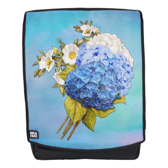 Mochila Tonos de las Hydrangeas de las acuarelas azules (Anverso)
