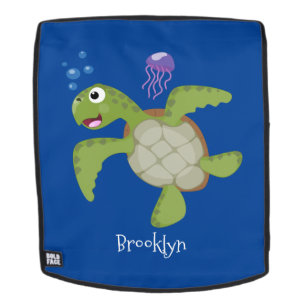 Mochila Tortuga marina verde suave feliz ilustracion perso