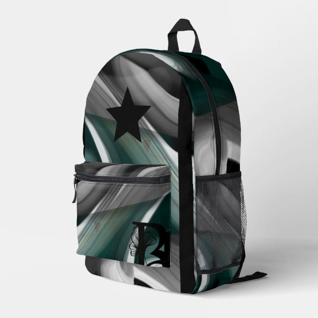 Mochila Trend Resumen Art Black White Green (Esquina derecha trasera )