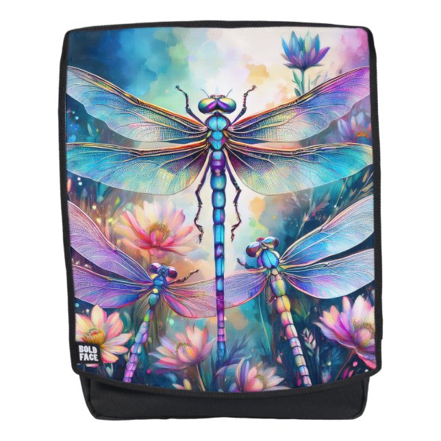 Mochila Tres libélulas en acuarela (Anverso)