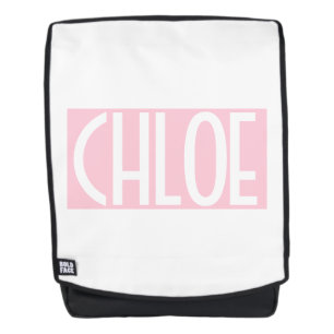 Mochila Tu Nombre Texto Blanco en Rosa Claro