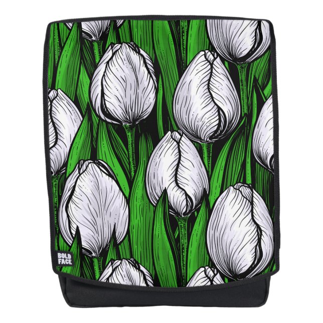 Mochila Tulipanes blancos con hojas verdes (Anverso)