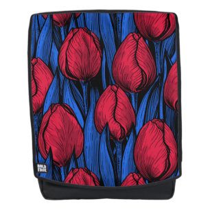Mochila Tulipanes en rojo y azul