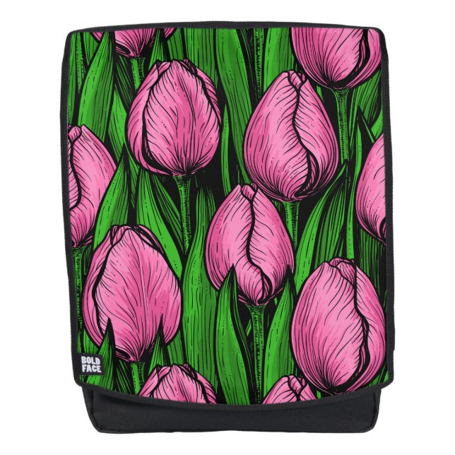 Mochila Tulipanes rosados con hojas verdes (Anverso)