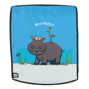 Mochila Un gracioso hipopótamo con personalizado de pájaro